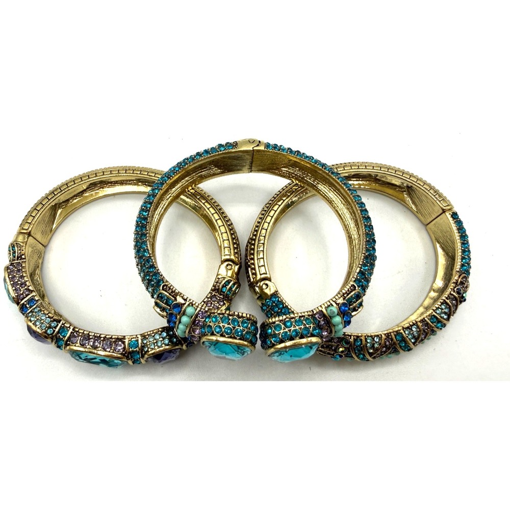Heidi Daus Triple Play Crystal Bangle Bracelet 3 pc BLUE SZ S/M STUNNING BLUES! - Picture 9 of 12